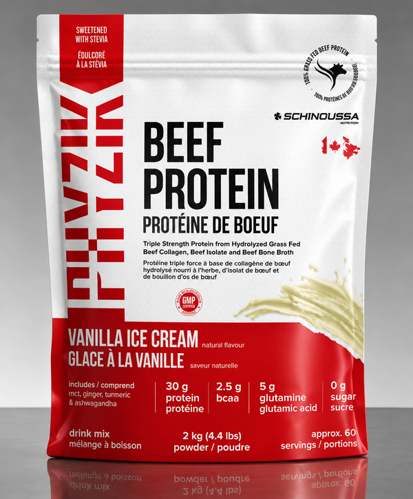 Schinoussa Beef Protein Shake Powder, Vanilla Ice Cream, 2 kg - Canadian Owned, Grass Fed, Helps with Muscle, Strength and Recovery