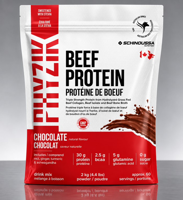 Schinoussa Beef Protein Chocolate 2 kg - Canadian Owned, Grass Fed, Helps with Muscle, Strength and Recovery