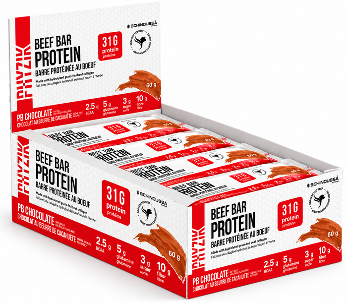 Schinoussa Beef Protein Bar – Chocolate Peanut Butter Flavour High Protein Low Sugar Keto-Friendly Energy Snack (12 BARS)