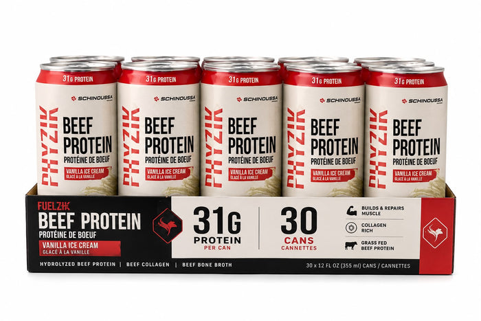 Schinoussa Beef Protein Drink – Vanilla Ice Cream (30 x 355ml) – Canadian Owned, Grass Fed, 31g Protein Per Can