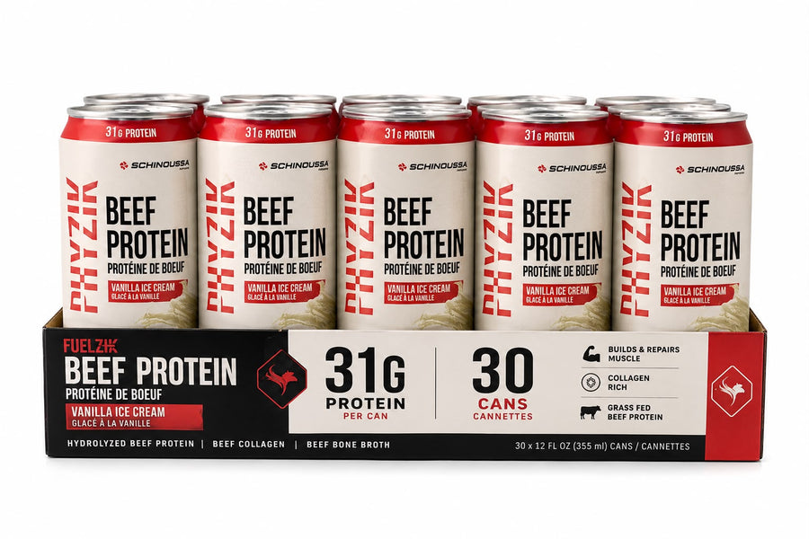 Schinoussa Beef Protein Drink – Vanilla Ice Cream (30 x 355ml) – Canadian Owned, Grass Fed, 31g Protein Per Can